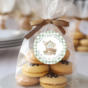 Sticker Rond Baby shower En vichy Merci cultivé localement
