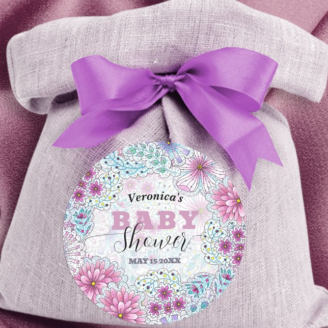Sticker Rond Baby shower enchanteur de fleurs de prairie bohème (Créateur téléchargé)