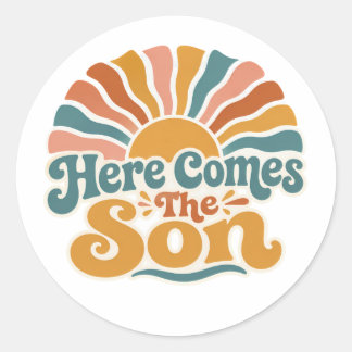 Sticker Rond Baby Shower Ensoleillé Voici Le Fils