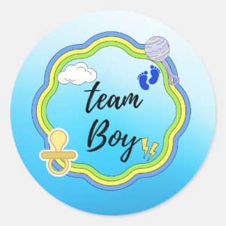 Sticker Rond baby shower, ÉQUIPE BLEU Genre Reveal.