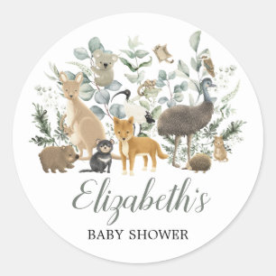 Sticker Rond Baby shower Eucalyptus d'animaux australiens migno