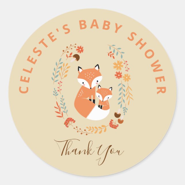 Sticker Rond Baby shower Fall Mom and Baby Fox (Devant)