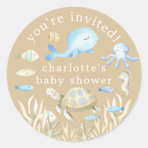 Sticker Rond Baby Shower Fantaisie Sous-Marine