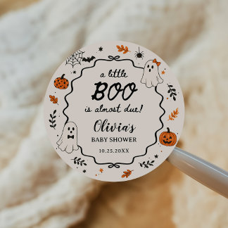 Sticker Rond Baby Shower Fantôme Halloween Little Boo
