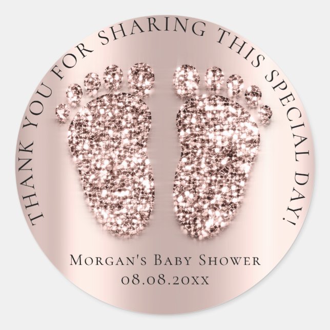 Sticker Rond Baby shower Faveur Merci Parties scintillant fille (Devant)