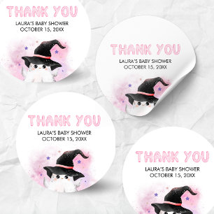 Sticker Rond Baby Shower Fée Fantôme Rose Bébé