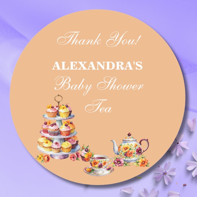 Sticker Rond Baby shower Fête de Thé Floral Pêcher Favoriser (Créateur téléchargé)