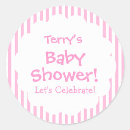 Sticker Rond Baby shower FILLE Bandes roses V8