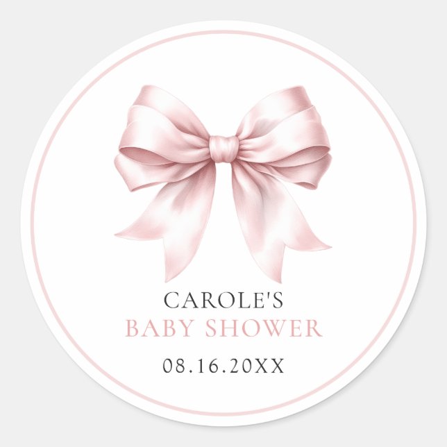 Sticker Rond Baby Shower Fille Bébé Arc Rose Pâle (Devant)