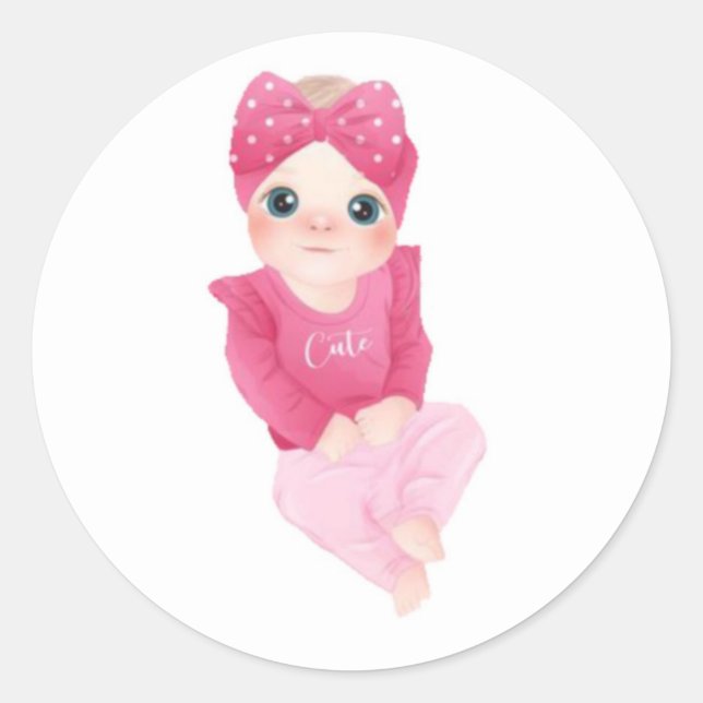 Sticker Rond Baby shower fille bébé en caricature mignonne (Devant)