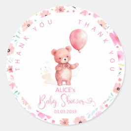 Sticker Rond Baby shower Fille Blonde Rose Ours Teddy