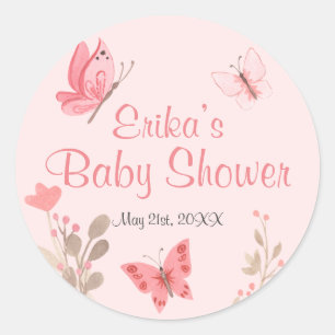 Sticker Rond Baby shower Fille Chic Rose Floral Papillons