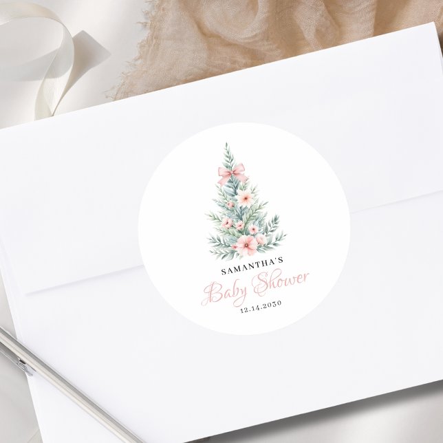 Sticker Rond Baby shower Fille d'hiver Noël (Créateur téléchargé)