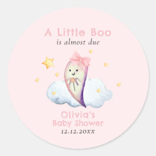 Sticker Rond Baby shower Fille Fantôme Petit Boo Rose