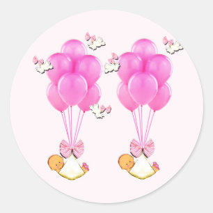 Sticker Rond Baby shower fille jumeaux
