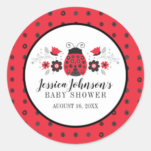 Sticker Rond Baby Shower Fille Mignonne Rouge Coccinelle