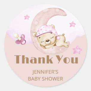 Sticker Rond Baby shower fille ours en peluche