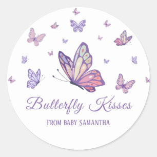 Sticker Rond Baby shower fille papillon violet