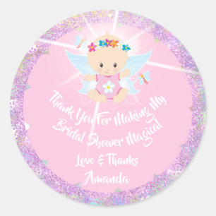 Sticker Rond Baby shower fille Parties scintillant rose Princes