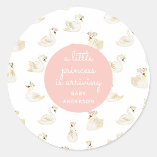 Sticker Rond Baby shower fille princesse de cygne rose