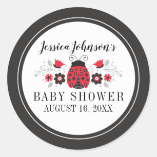 Sticker Rond Baby shower fille Red Ladybug mignon