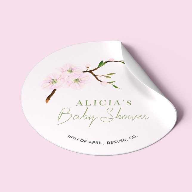 Sticker Rond Baby shower fille rose floral clair (Créateur téléchargé)
