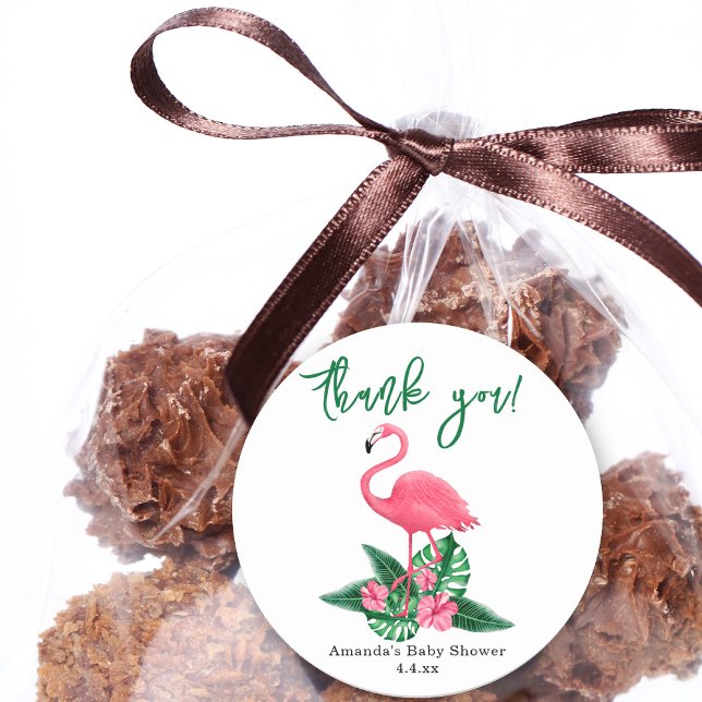 Sticker Rond Baby shower Flamant rose rose - merci (Créateur téléchargé)