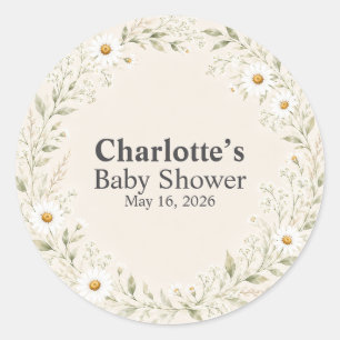 Sticker Rond Baby Shower Fleur de Daisy Naturelle