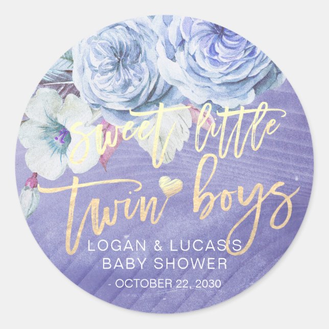 Sticker Rond Baby shower Fleur Petit Jumeau Doux (Devant)
