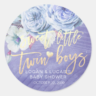 Sticker Rond Baby shower Fleur Petit Jumeau Doux