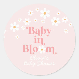 Sticker Rond Baby Shower Fleur Rétro Rose
