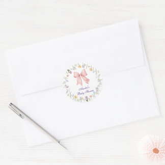 Sticker Rond Baby-Shower Fleur Roseau Aquarelle