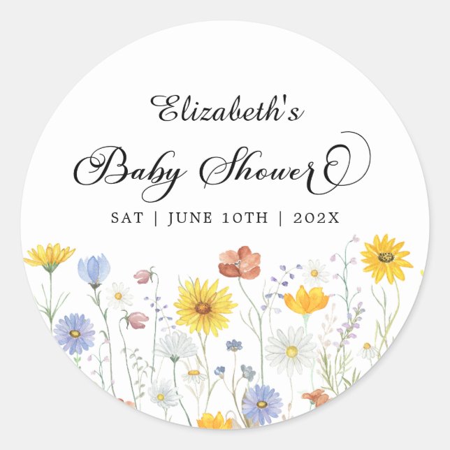 Sticker Rond Baby shower fleur sauvage (Devant)