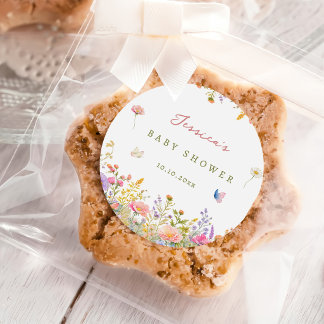 Sticker Rond Baby-Shower Fleur Sauvage