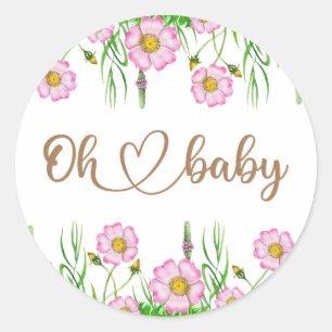 Sticker Rond Baby shower fleur sauvage