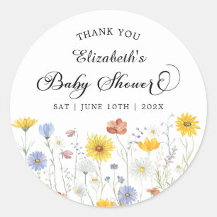 Sticker Rond Baby shower fleur sauvage