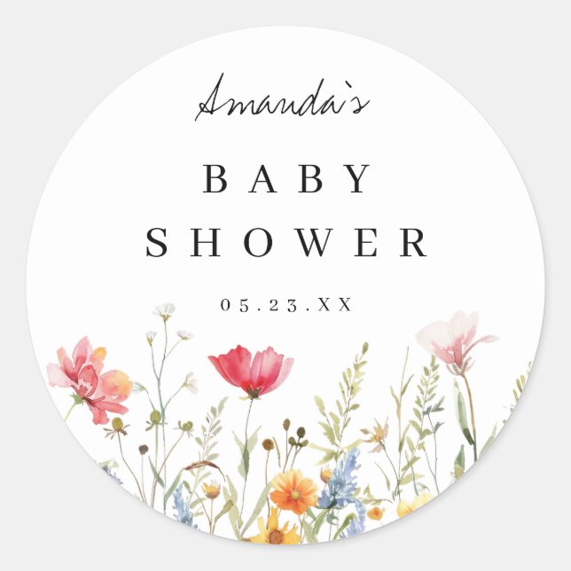Sticker Rond Baby shower Fleur sauvage aquarelle (Devant)