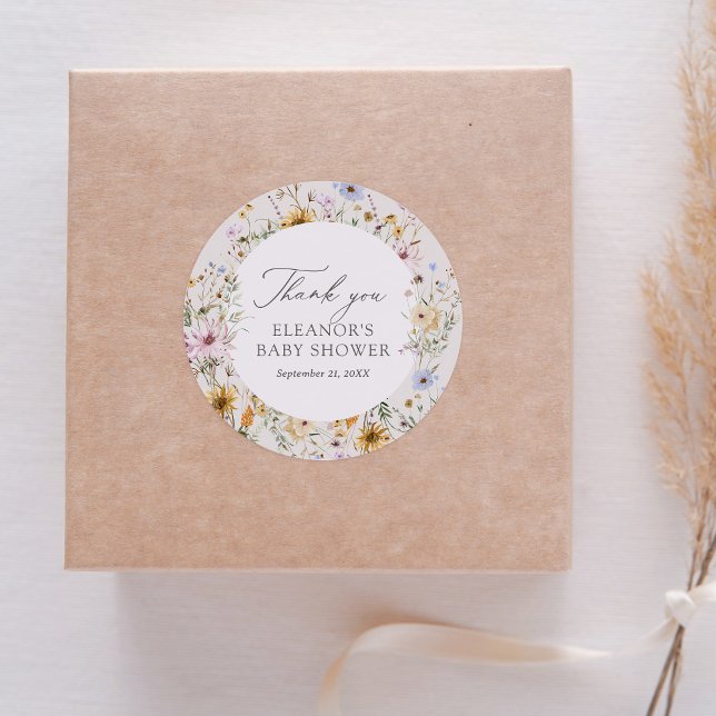 Sticker Rond Baby shower Fleur sauvage bébé en fleurs printemps (Créateur téléchargé)