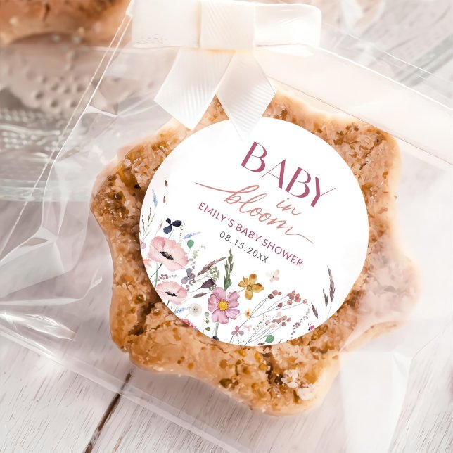 Sticker Rond Baby shower Fleur sauvage Boho (Créateur téléchargé)