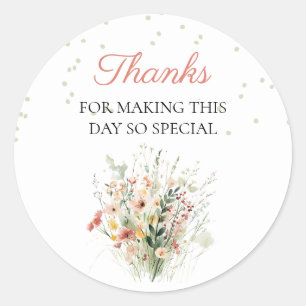 Sticker Rond Baby shower Fleur sauvage Boho Merci
