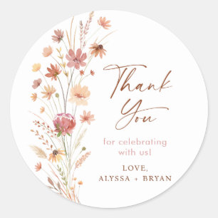 Sticker Rond Baby shower Fleur sauvage Boho Terracotta