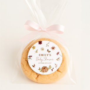 Sticker Rond Baby shower Fleur sauvage Citrouille d'automne