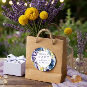 Sticker Rond Baby shower Fleur sauvage couleur jaune violet