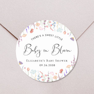 Sticker Rond Baby shower Fleur sauvage d'aquarelle bébé en fleu