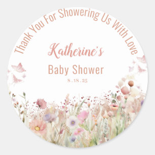 Sticker Rond Baby shower fleur sauvage Merci fille