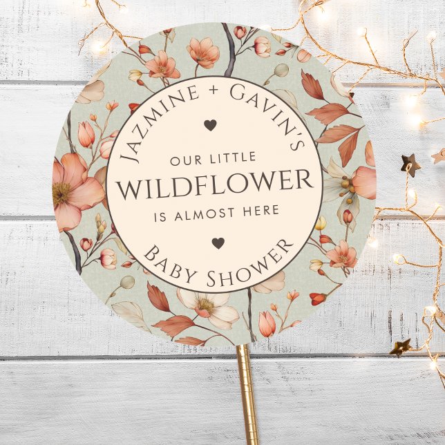 Sticker Rond Baby shower Fleur sauvage Sage Green personnalisé (Créateur téléchargé)