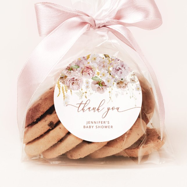 Sticker Rond Baby shower fleuri du jardin Boho merci (Créateur téléchargé)