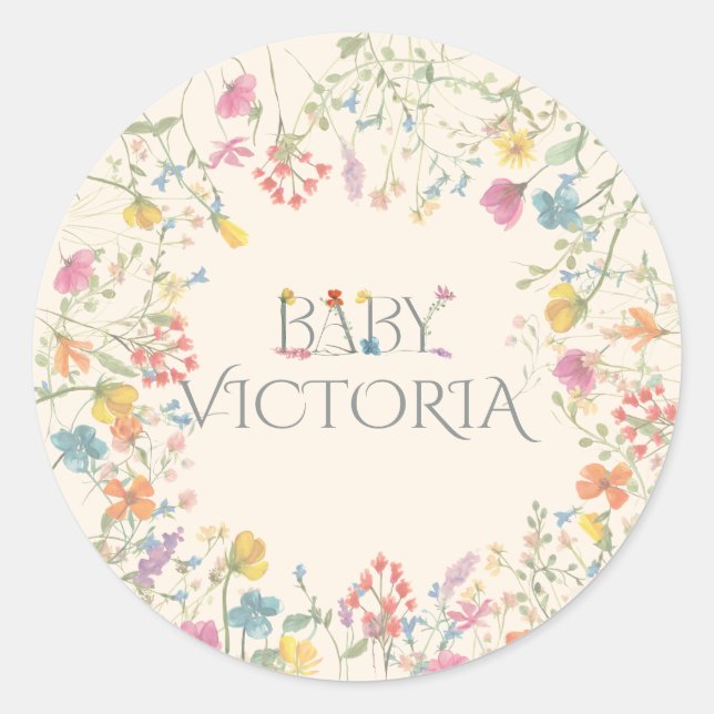 Sticker Rond Baby shower fleuri fleur sauvage (Devant)