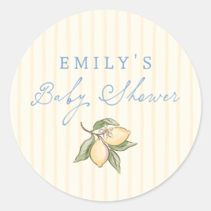Sticker Rond Baby Shower Fleurs Jaunes au Citron