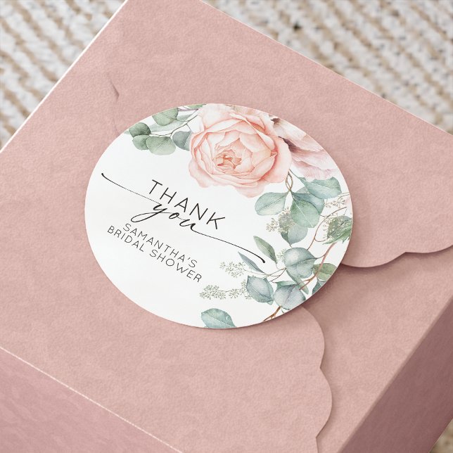 Sticker Rond Baby Shower Fleurs Roses Aquarelle (Créateur téléchargé)